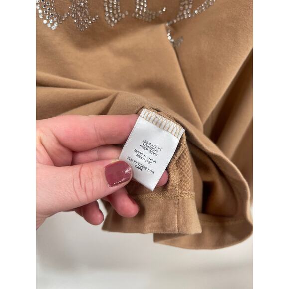 Juicy Couture Crystal Crop Tan Cotton Blend Hoodie Size Medium - Picture 5 of 6